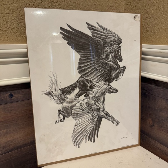 1981 ART PRINT M. PENA 1103 WINGED HORSES PEGASUS NO Frame 12x15" Sealed - Picture 5 of 6